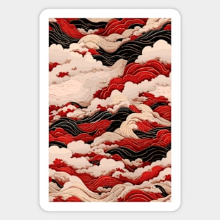 Japanese Waves and Clouds Ancient Digital Art Magnet